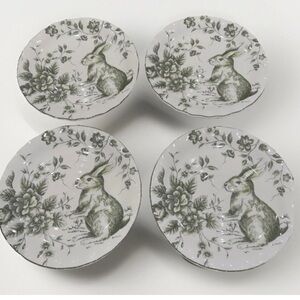 Green Toile Easter Bunny Rabbit Scalloped 9" Salad Luncheon Plates Maxcera Set 4